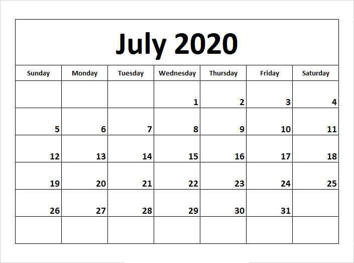 2020 July Calendar