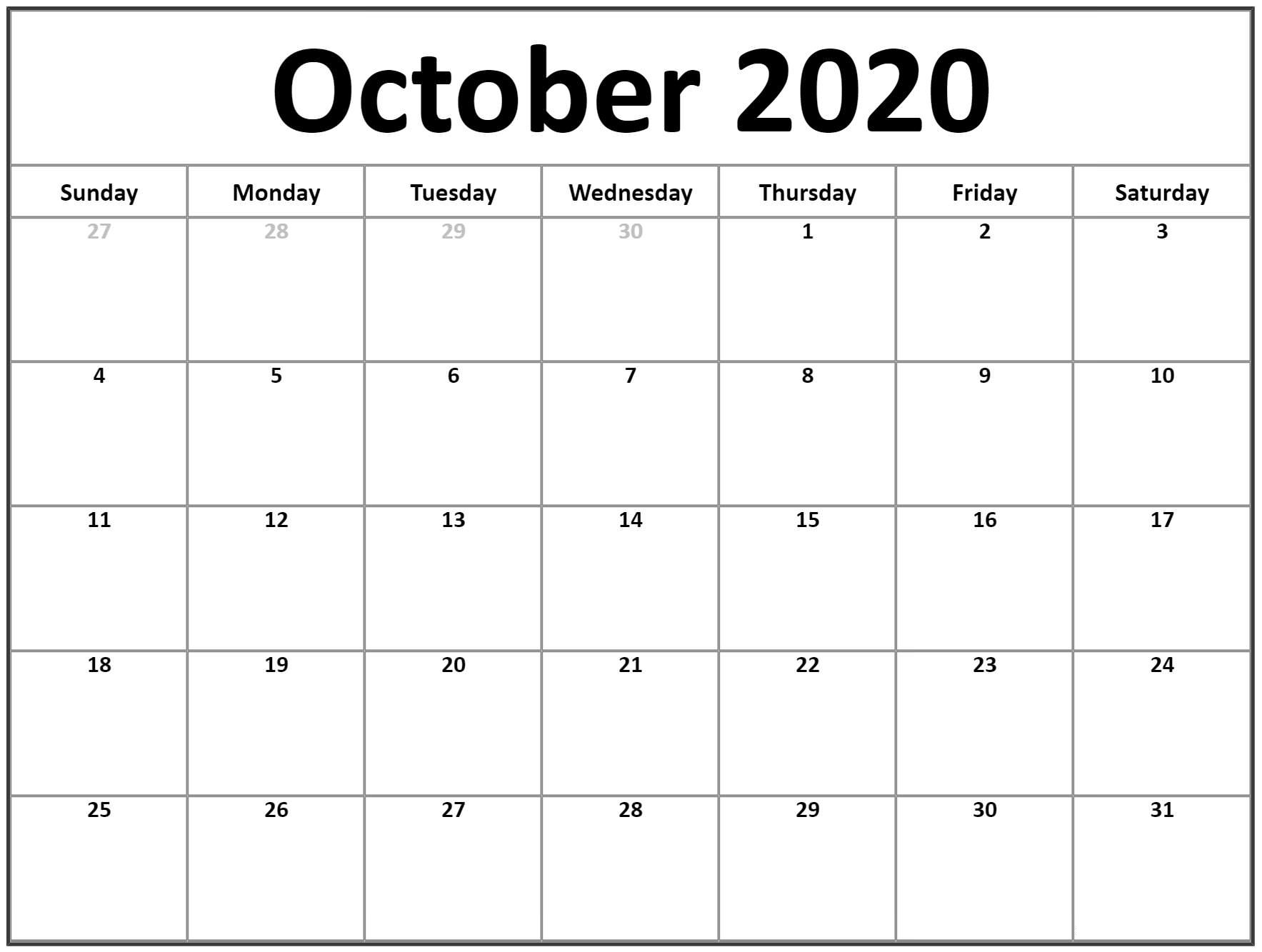 Editable October Calendar