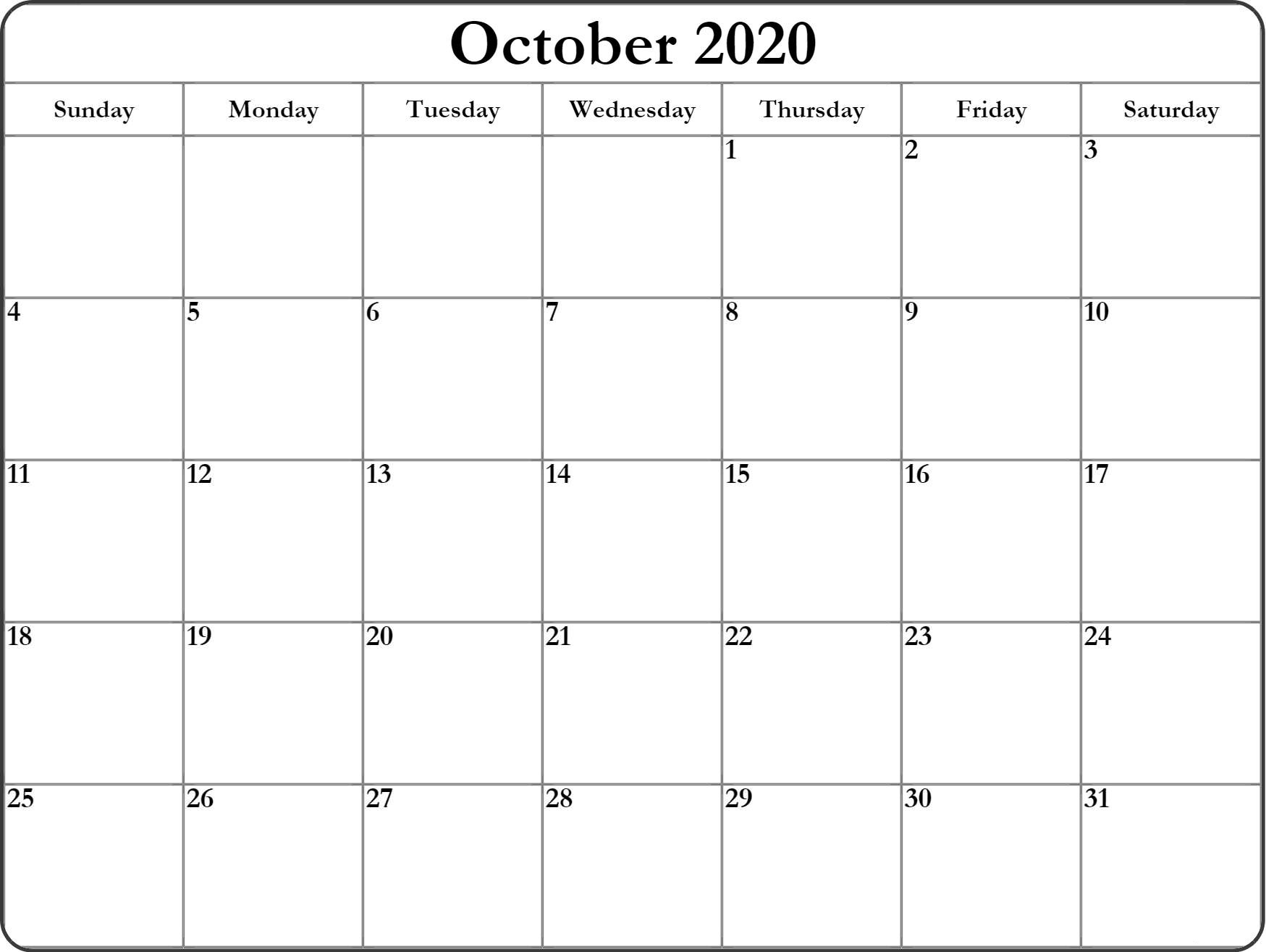 2020 October Calendar
