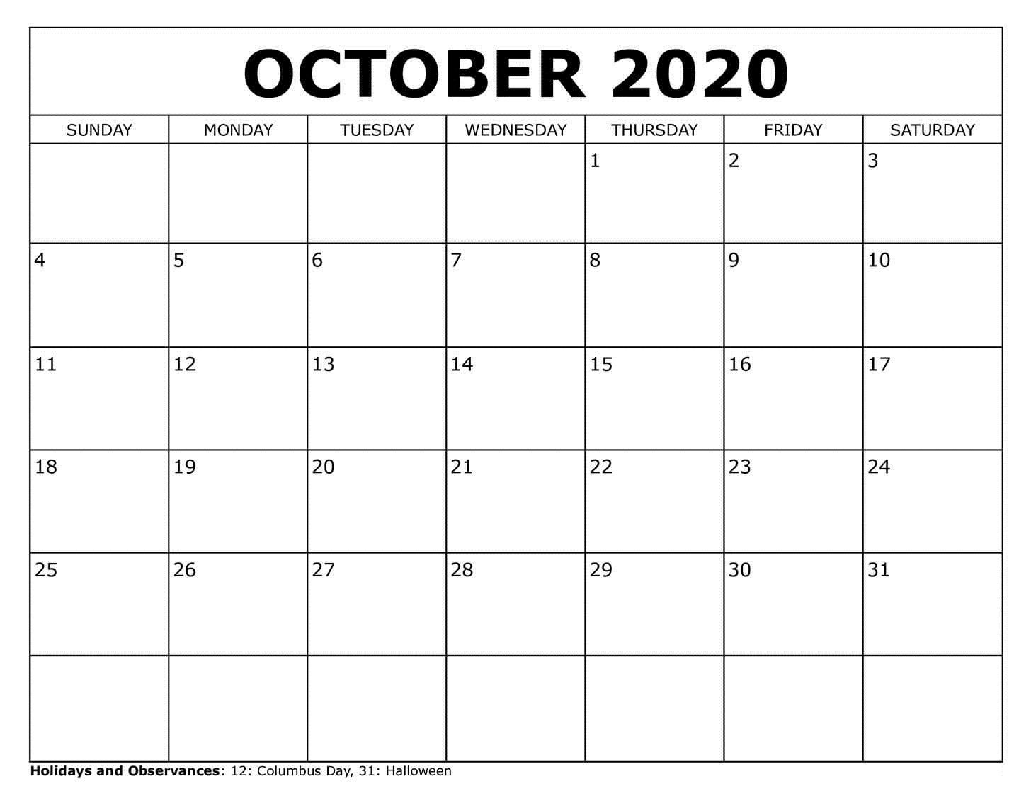 October Calendar