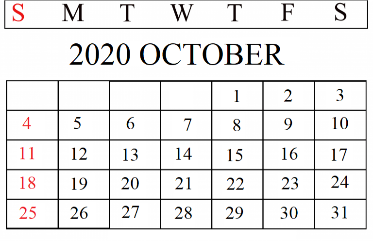 Editable October Calendar