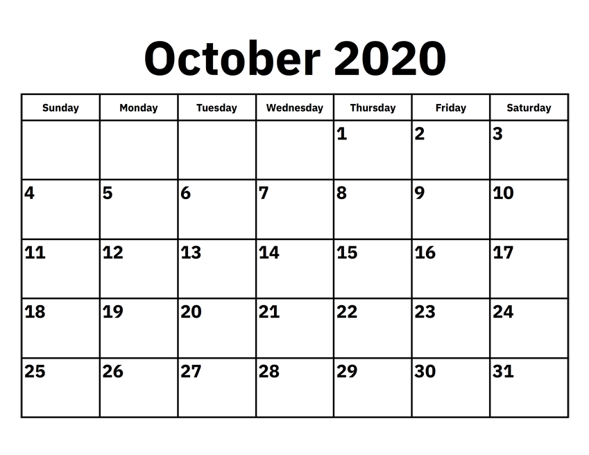 Editable October Calendar