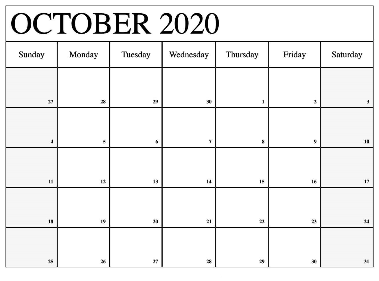 Calendar for October