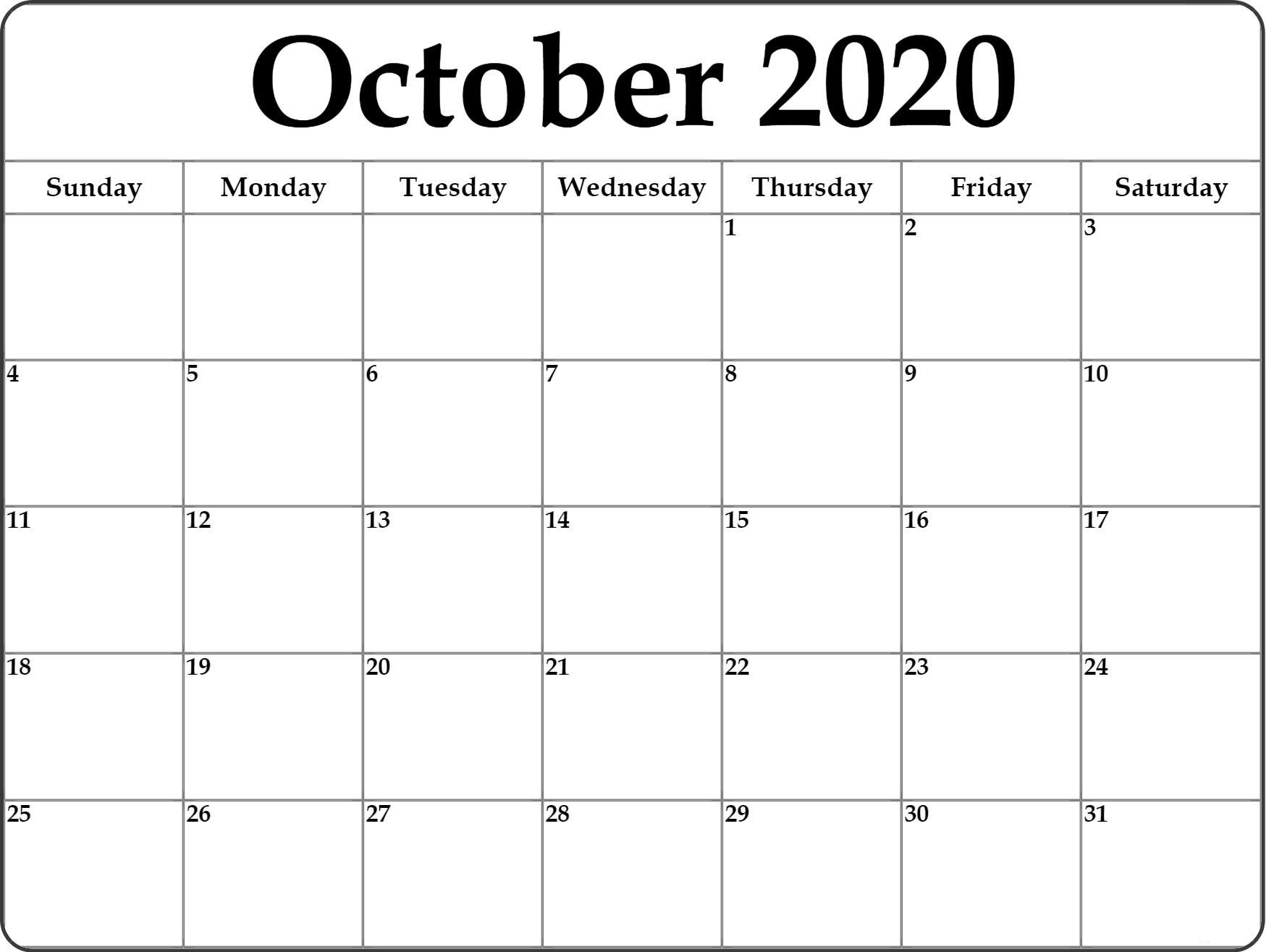 Calendar for October