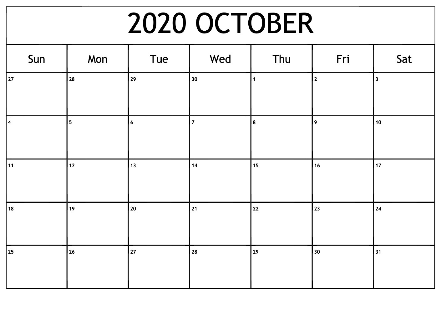 Calendar for October