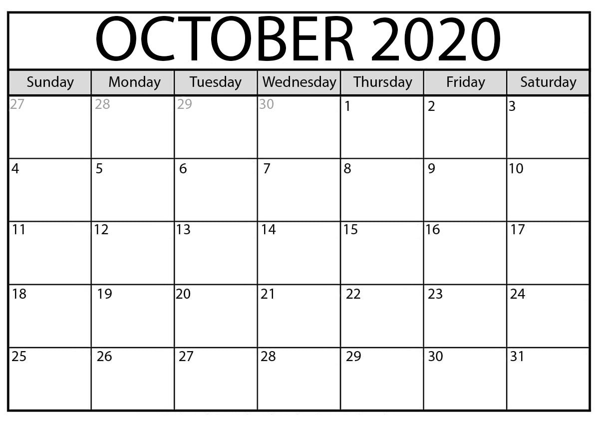 Calendar for October