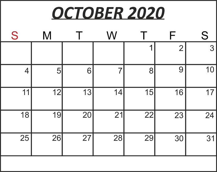 Calendar for October