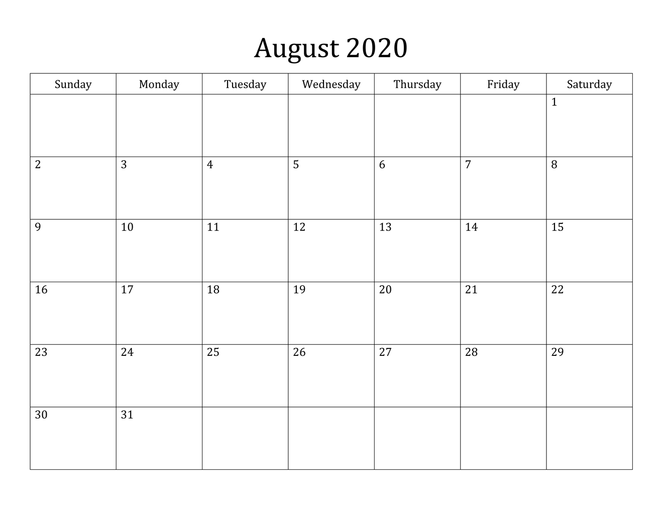 August Calendar