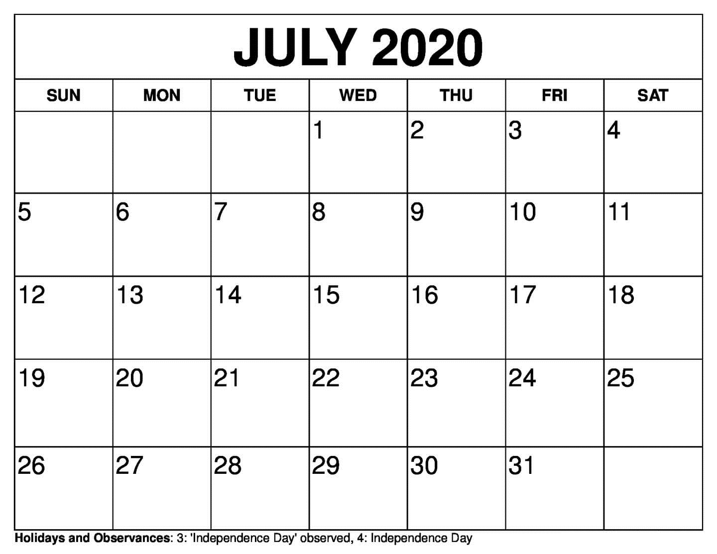 Printable Calendar 2020