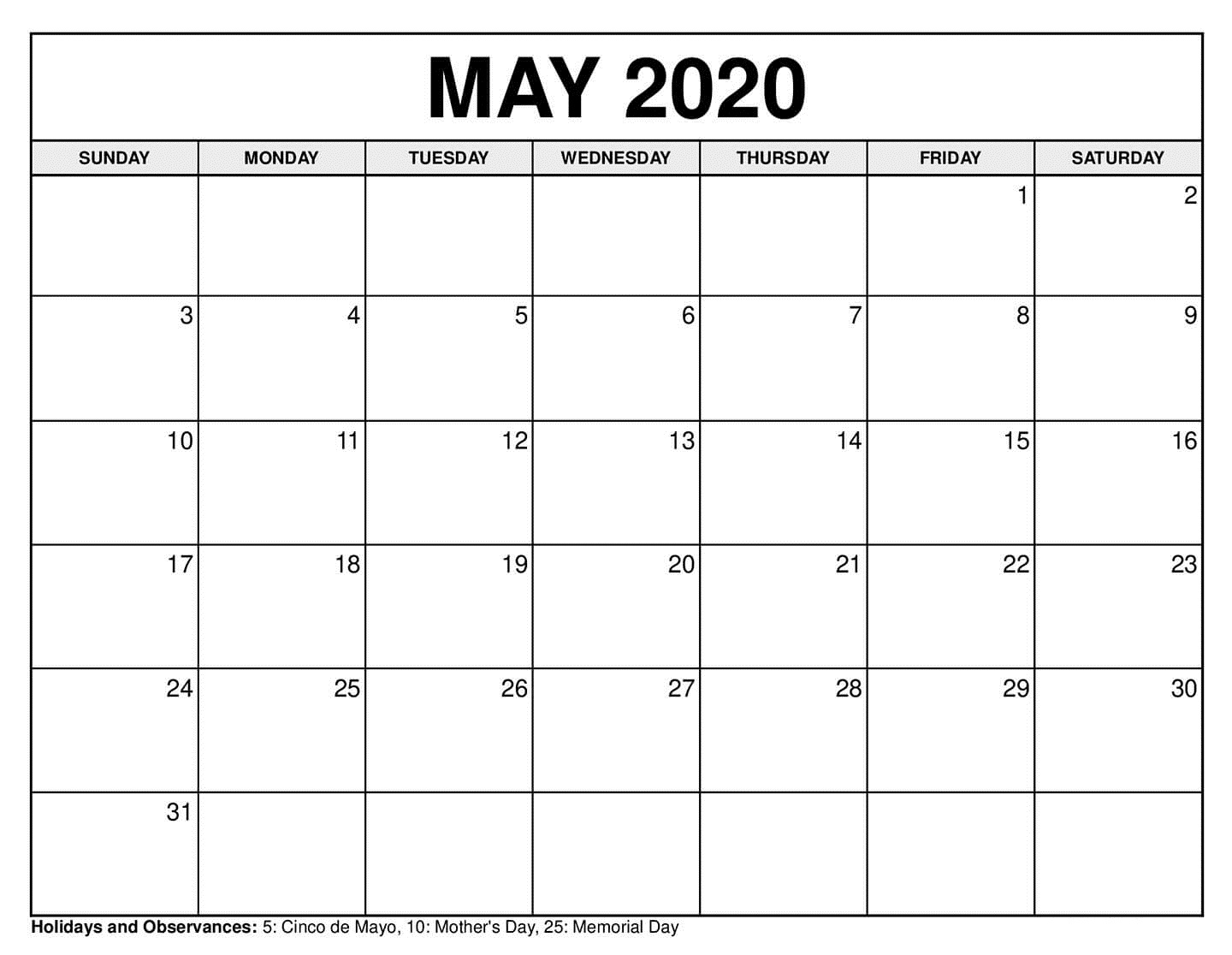 2020 Blank Calendar