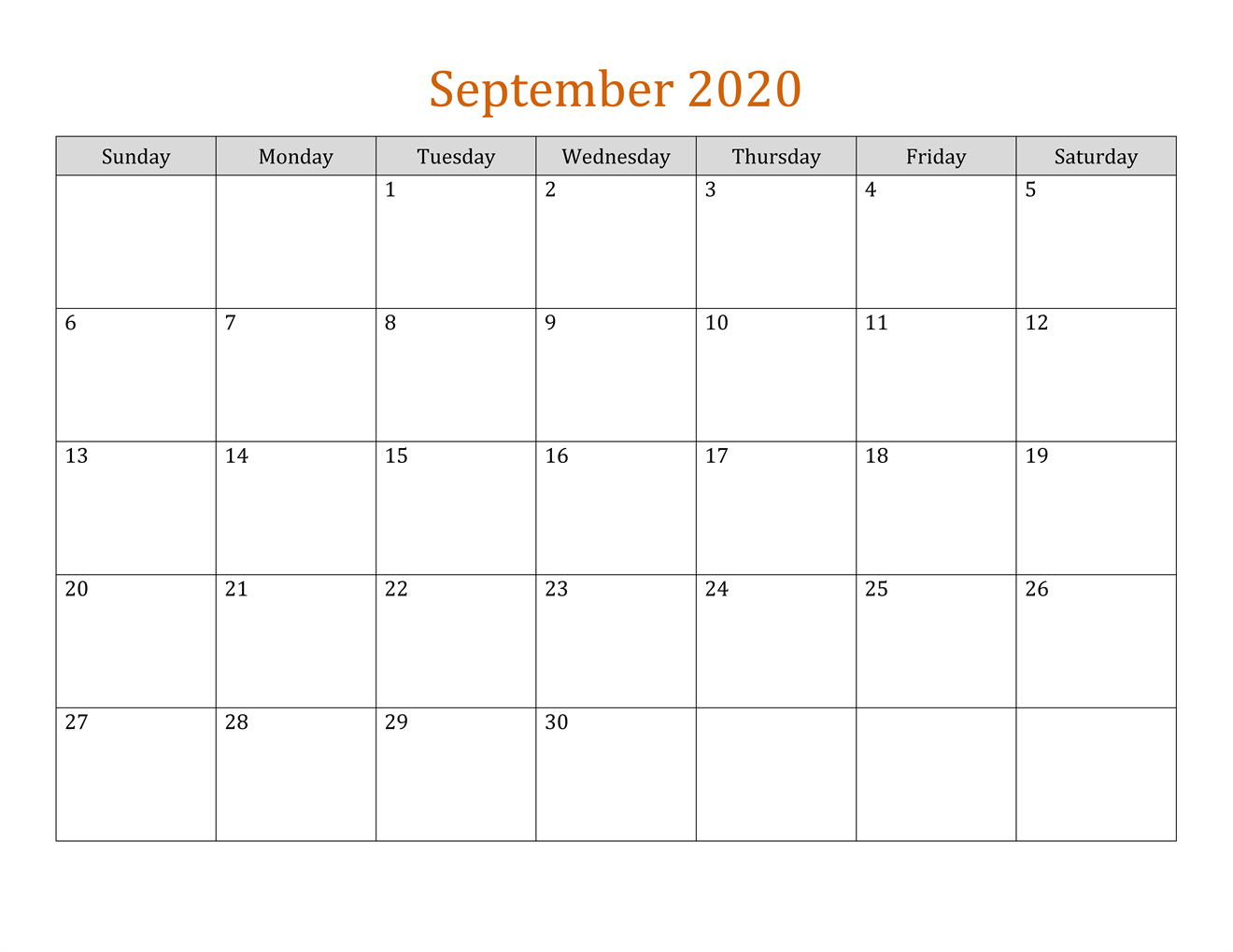 September 2020 Calendar With Holidays