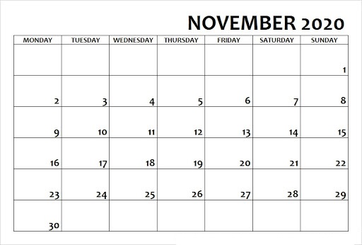 Calendar for November 2020