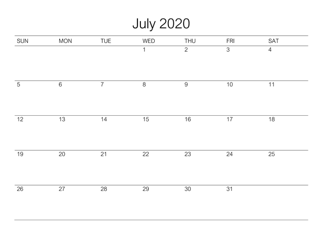 July 2020 Calendar Template