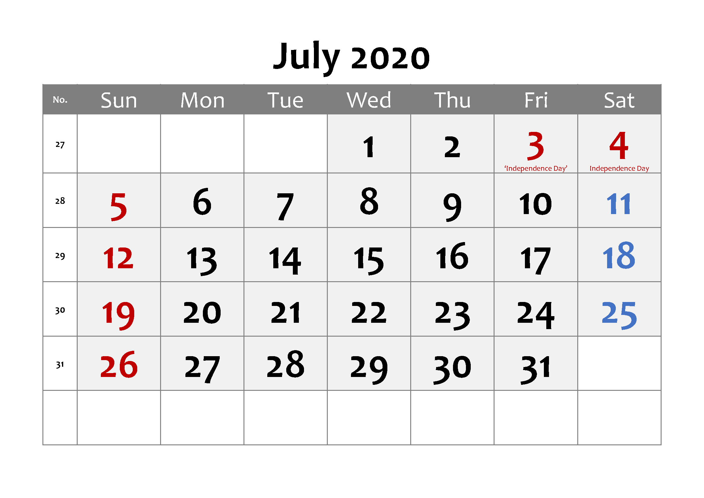 June July 2020 Calendar