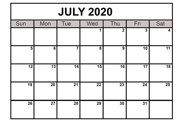 July 2020 Calendar