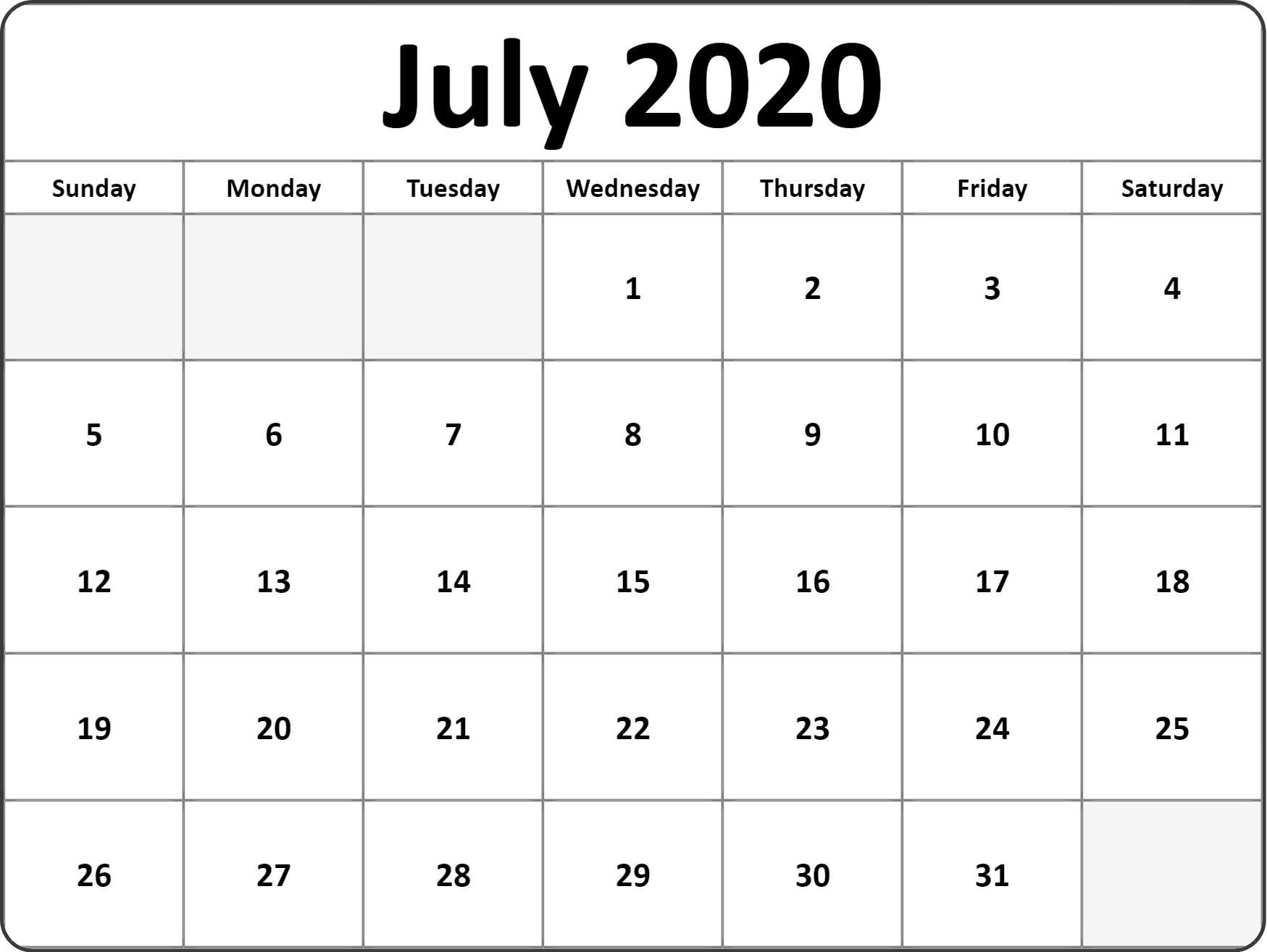 July 2020 Calendar