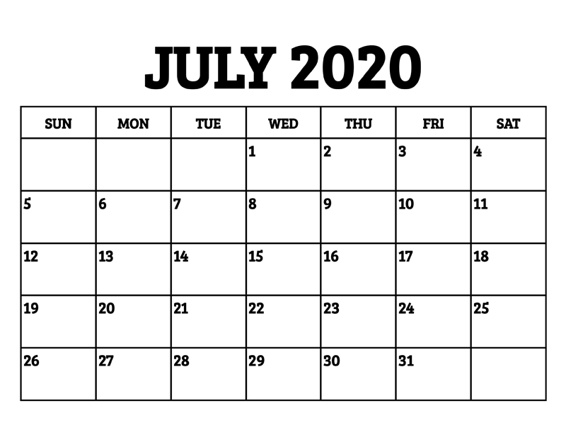 July 2020 Calendar