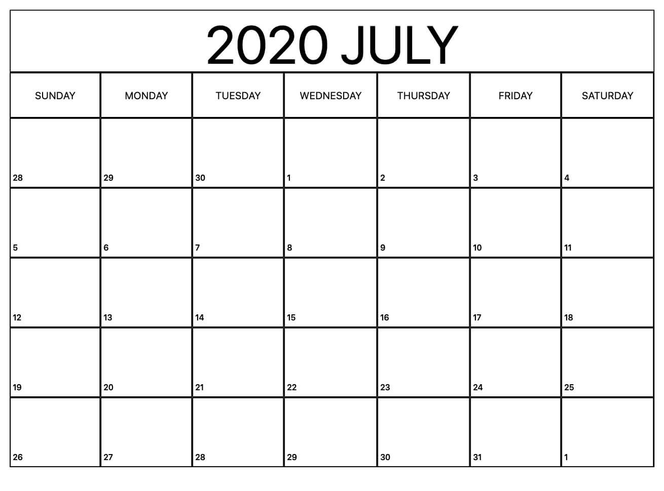 July 2020 Calendar Printable Floral