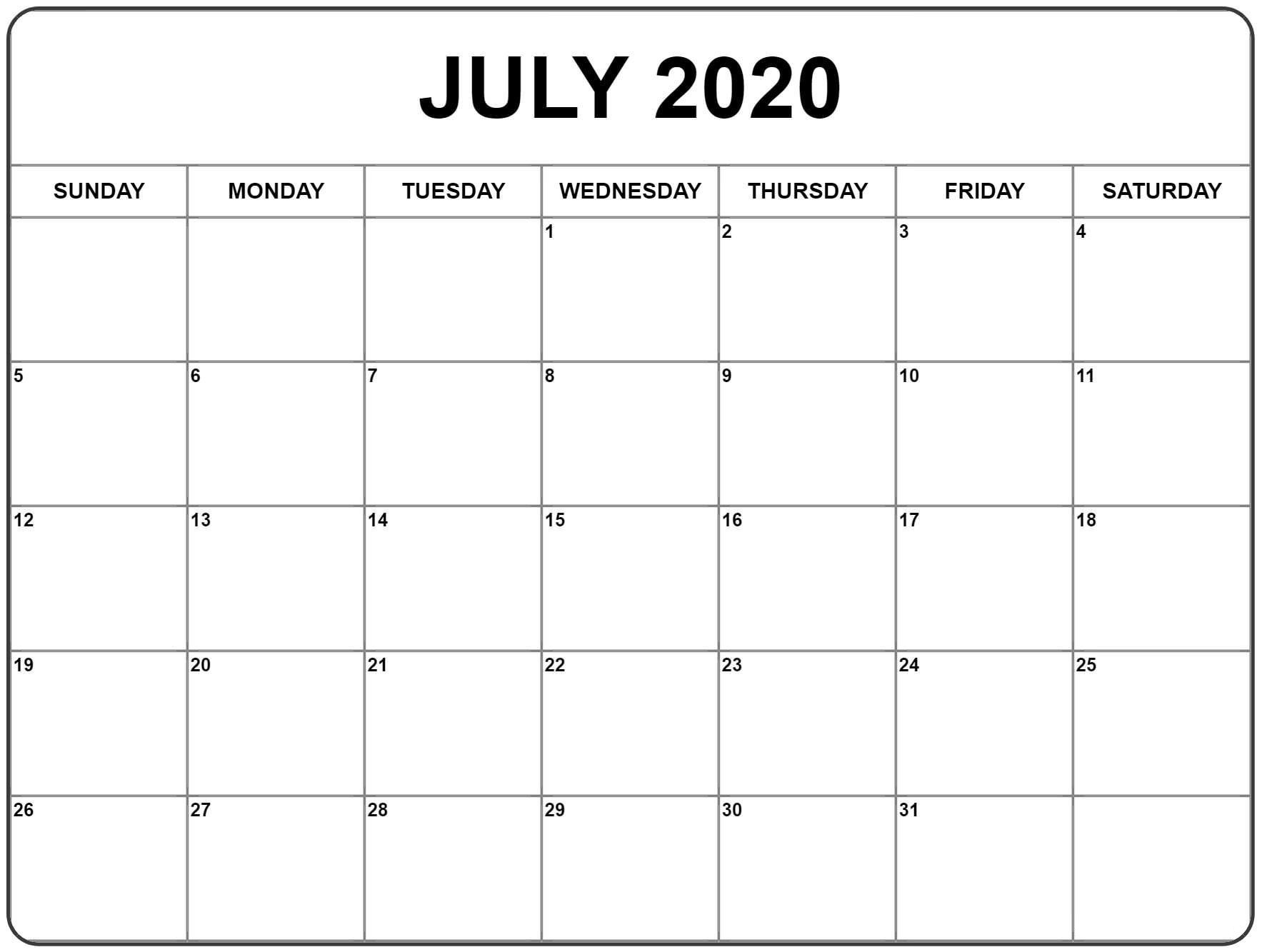 Printable 2020 Calendar