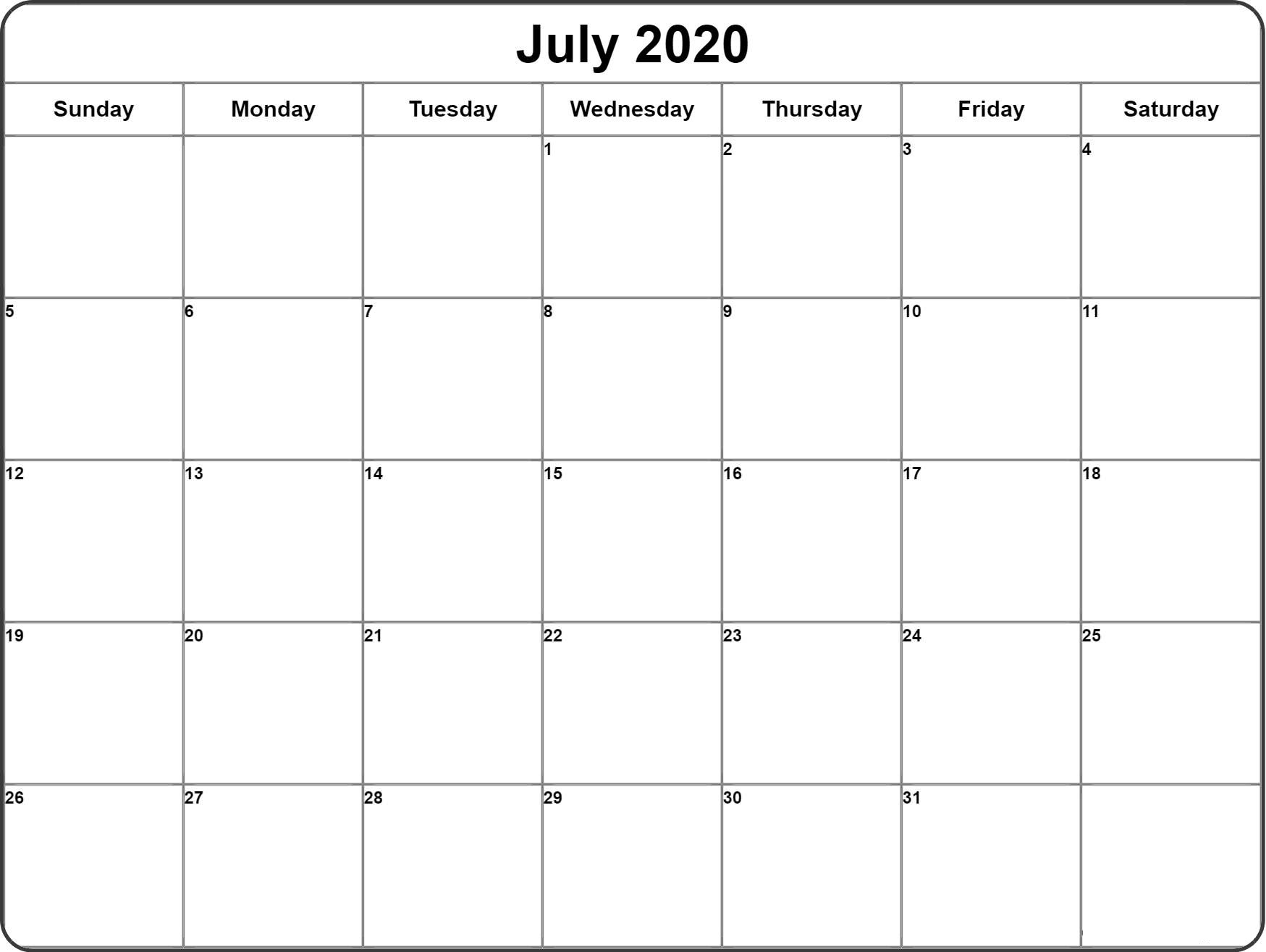 July 2020 Calendar