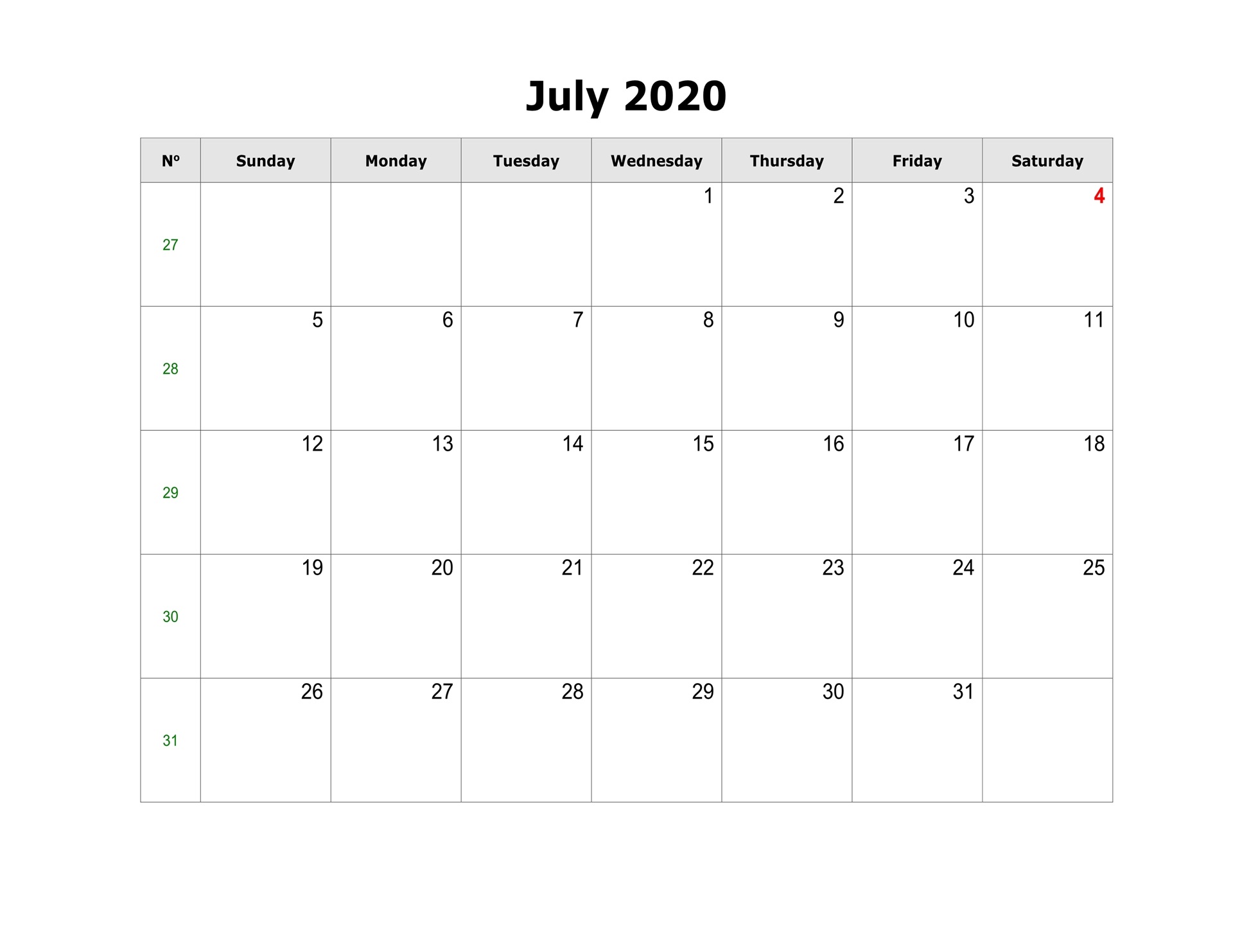 July Calendar