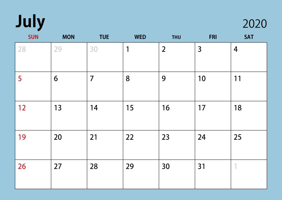 July 2020 Calendar