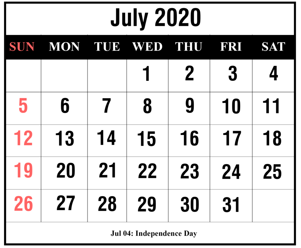 July 2020 Calendar