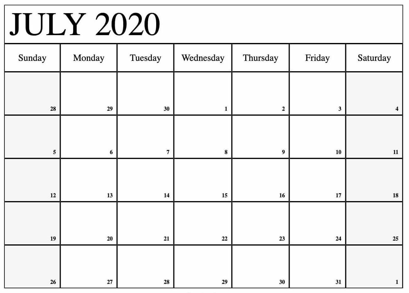 July 2020 Calendar