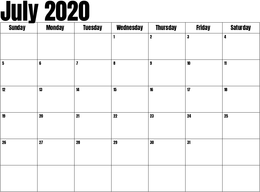 July 2020 Calendar