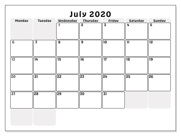 July 2020 Calendar