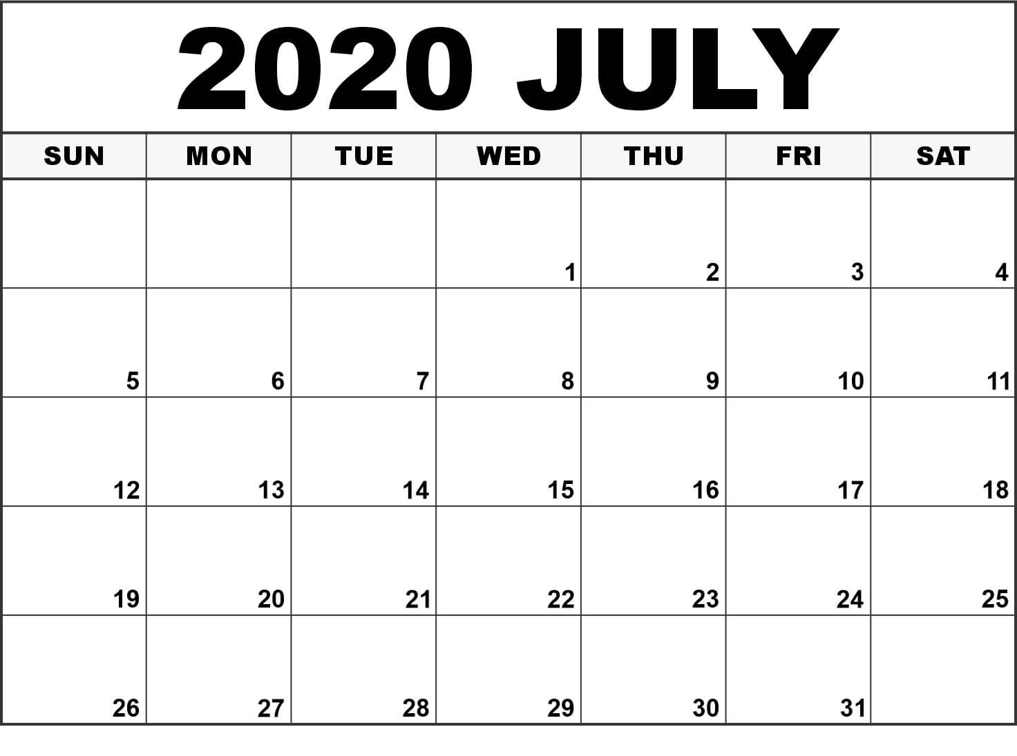 July 2020 Calendar