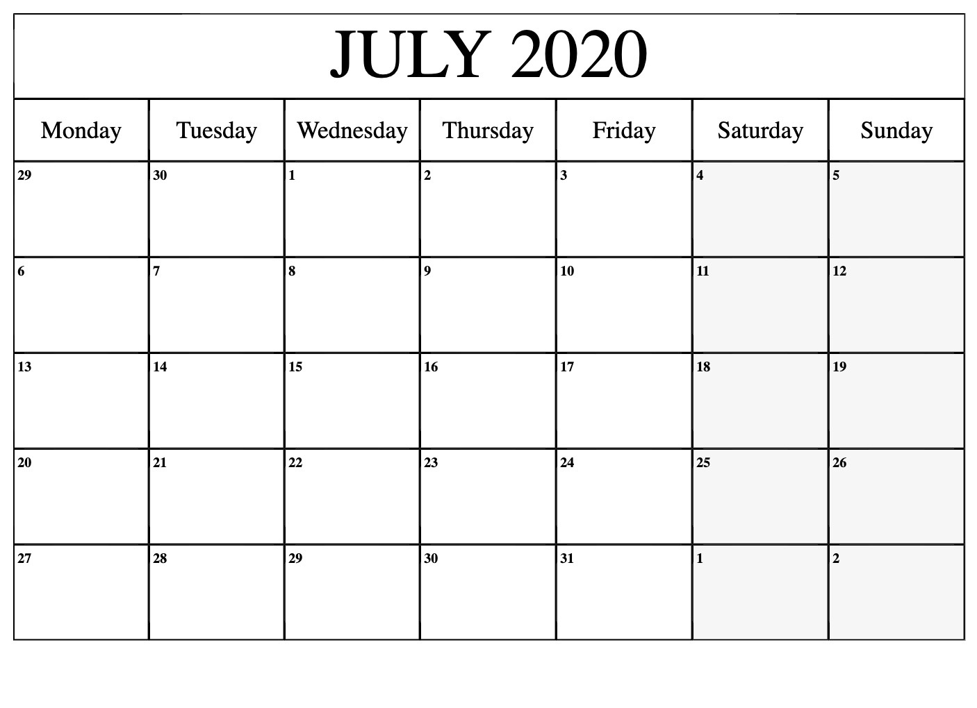 July Calendar