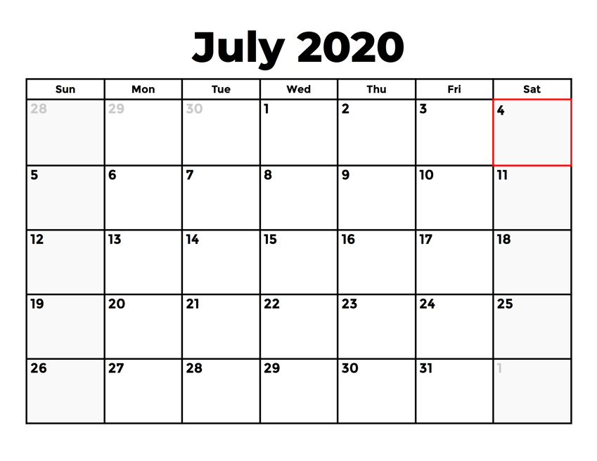 2020 Printable Calendar