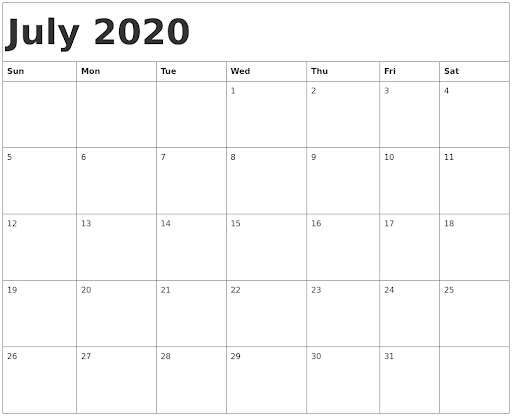 2020 Printable Calendar