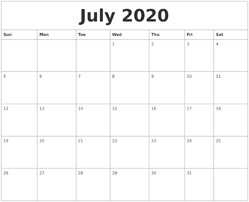 2020 Printable Calendar