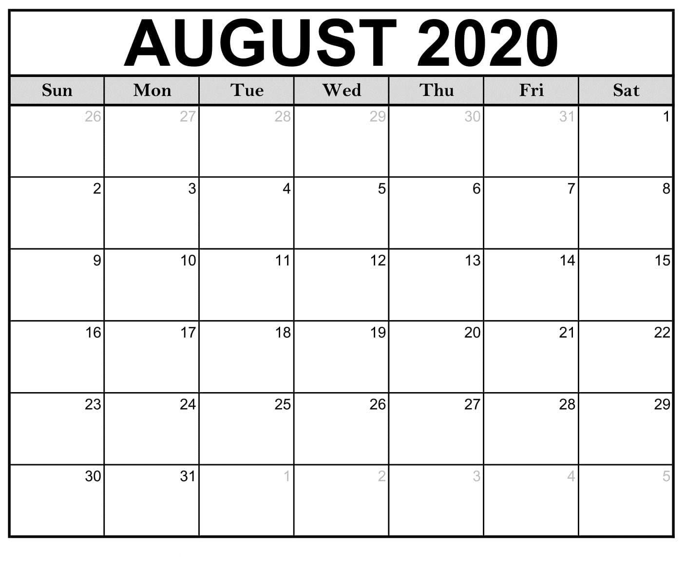 August 2020 Calendar