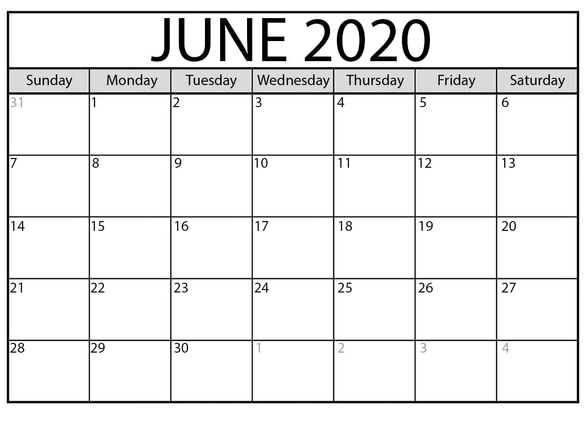 June 2020 Blank Calendar Dates