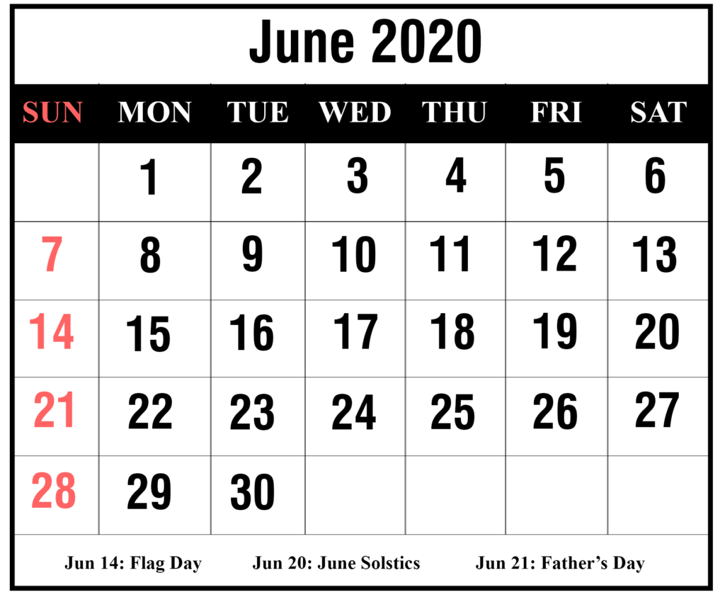 June 2020 Calendar Blank