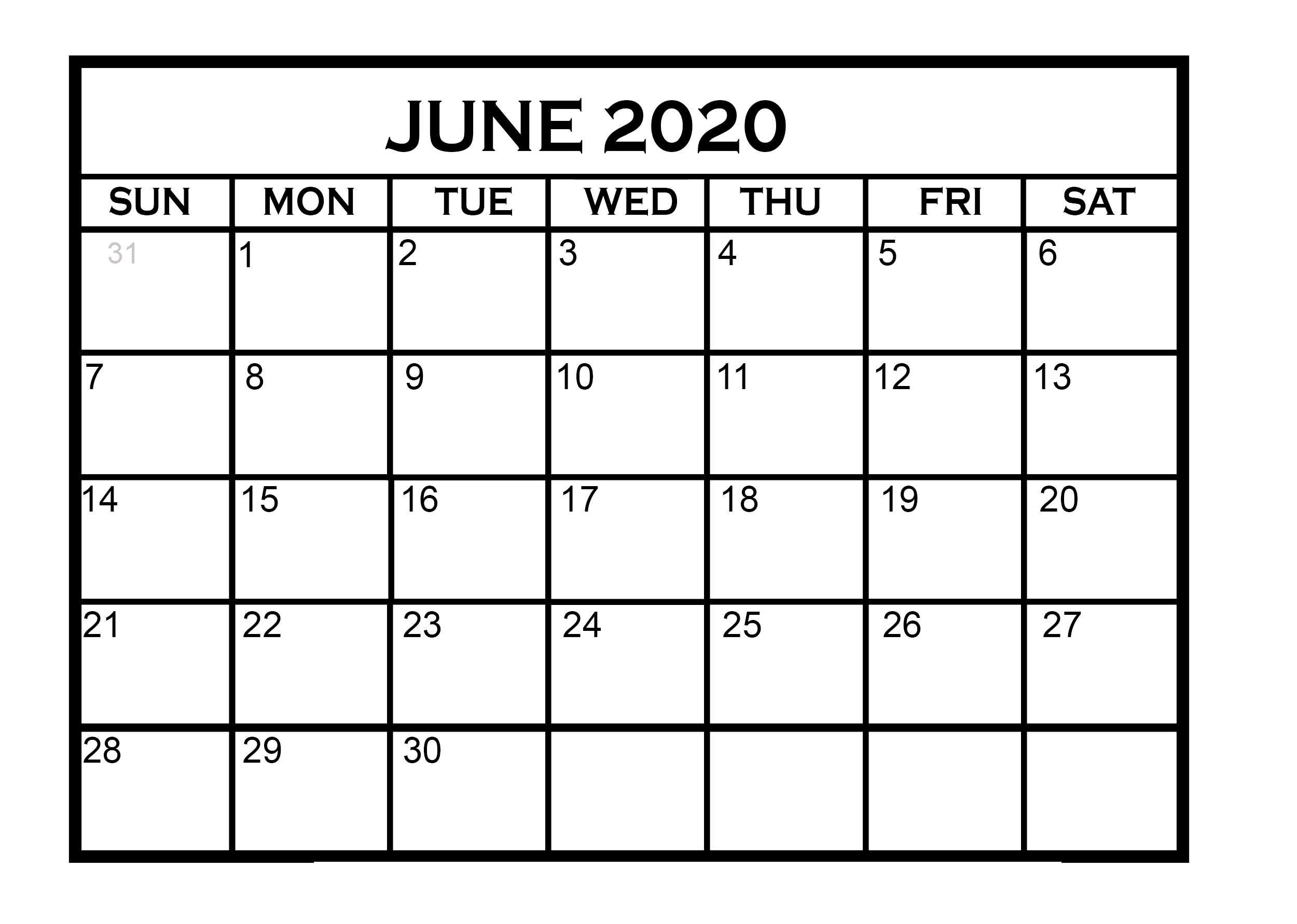 Blank Calendar 2020