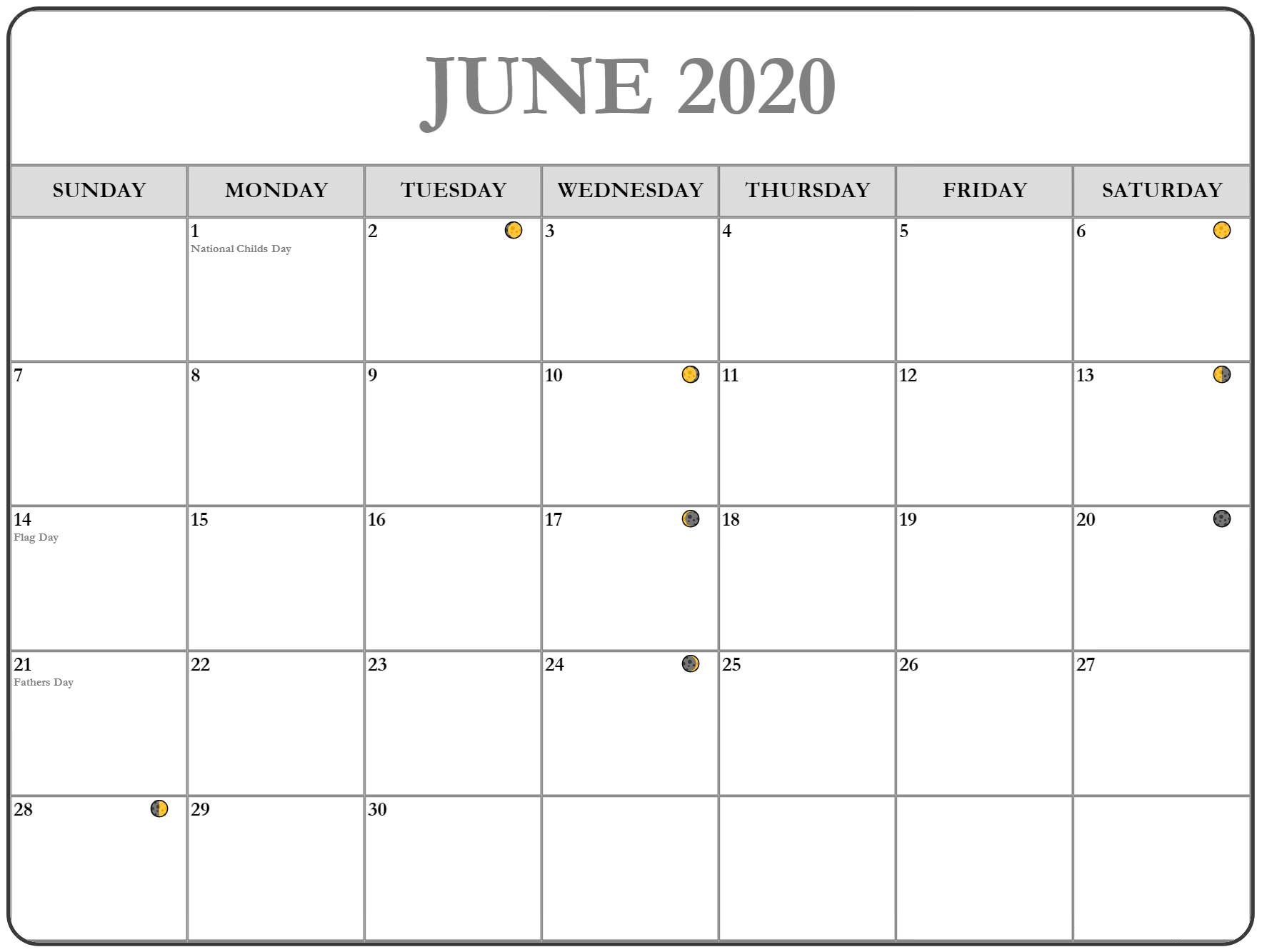 Blank Calendar 2020