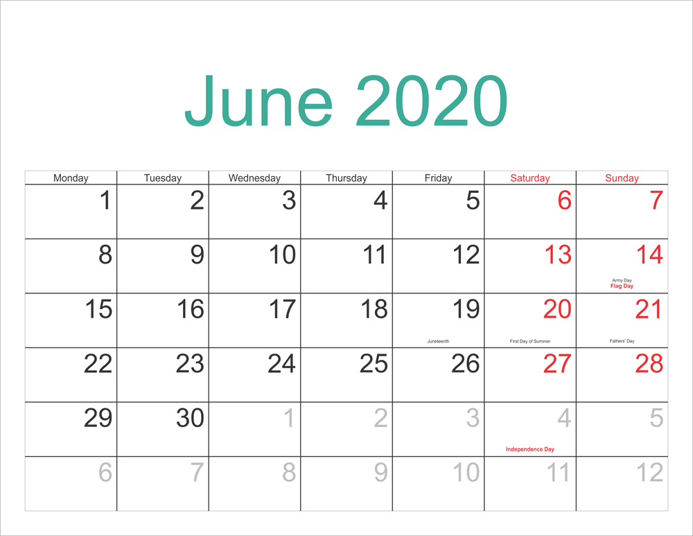 Blank Calendar 2020