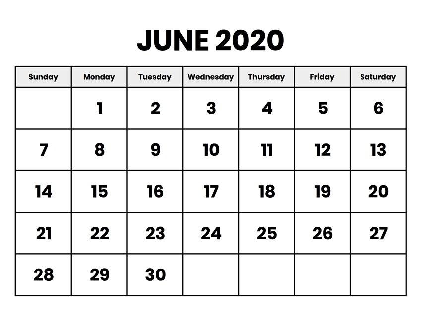 Blank Calendar 2020