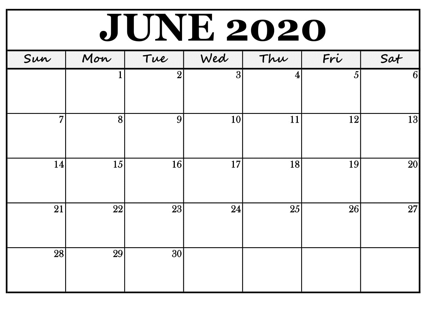 Blank Calendar 2020