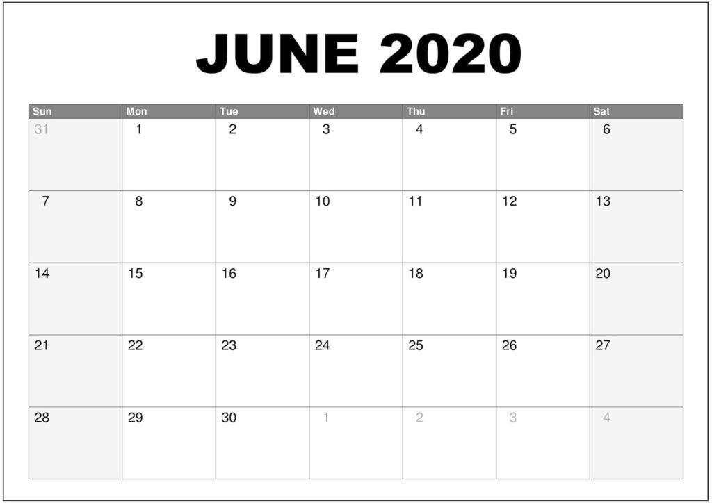 June 2020 Printable Monthly Calendar