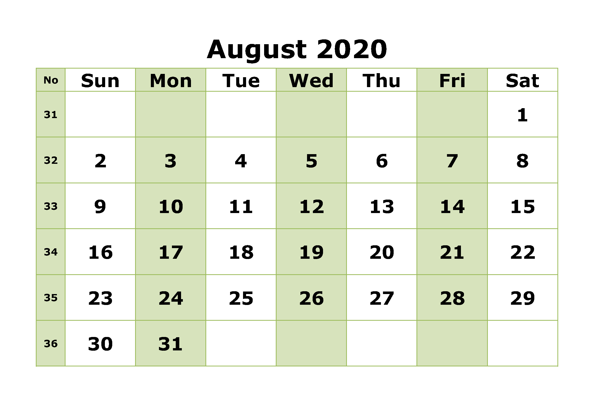 June July August 2020 Calendar Printable