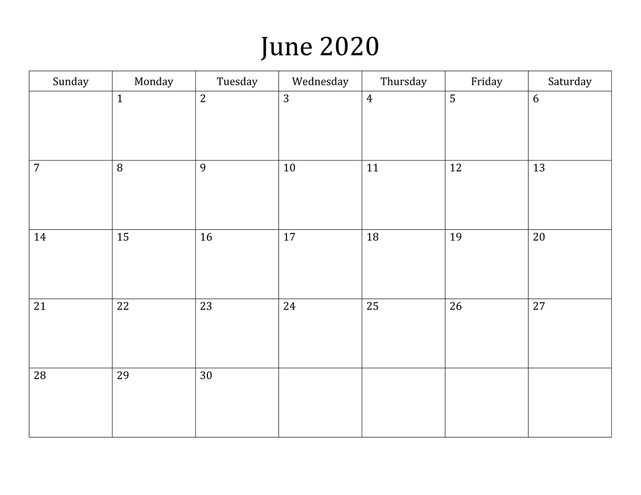 June Printable Calendar