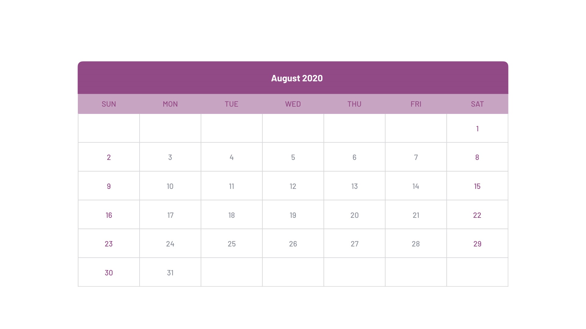 August Calendar