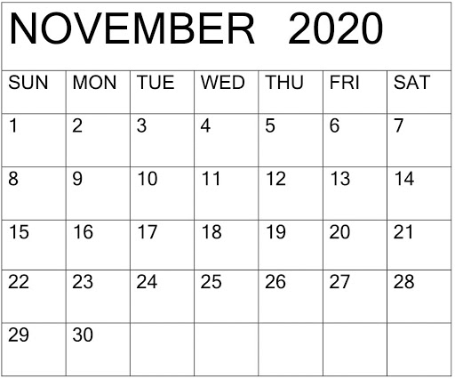 Calendar for November 2020