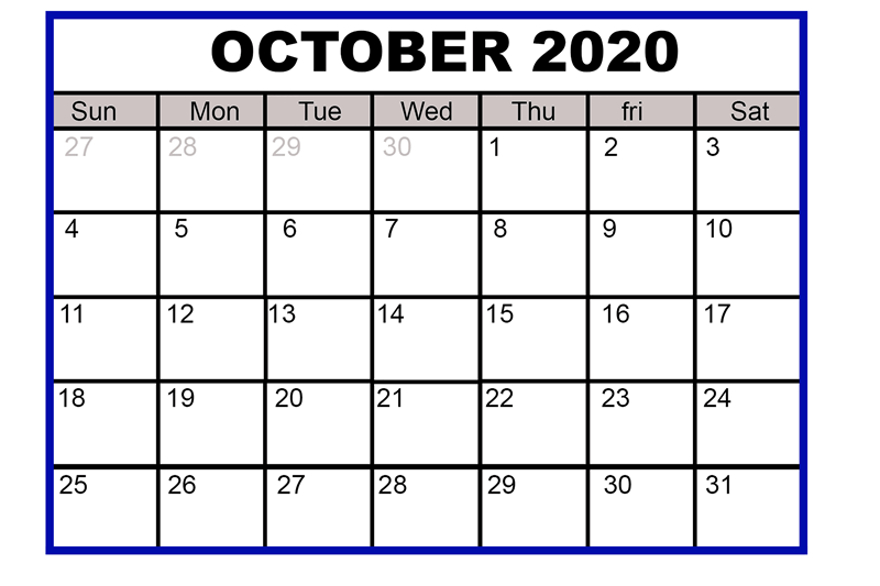 Calendar for October