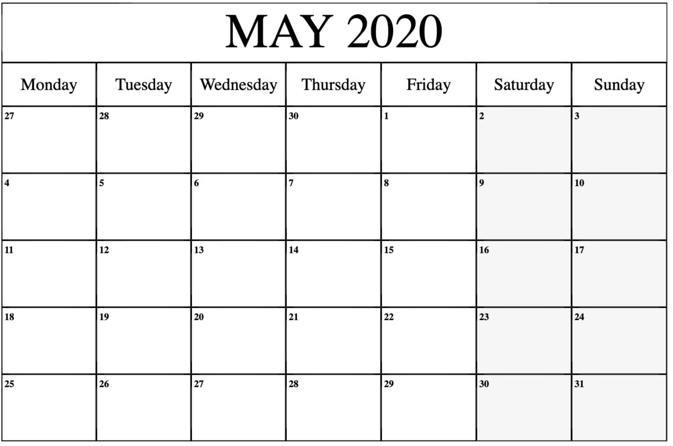 2020 Blank Calendar